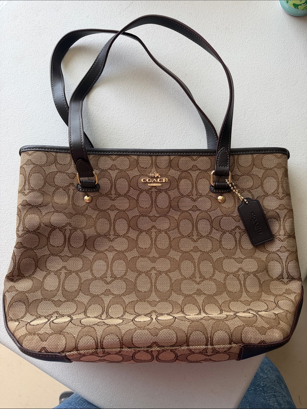 Coach Beige & Dark Brown Signature Canvas Tote